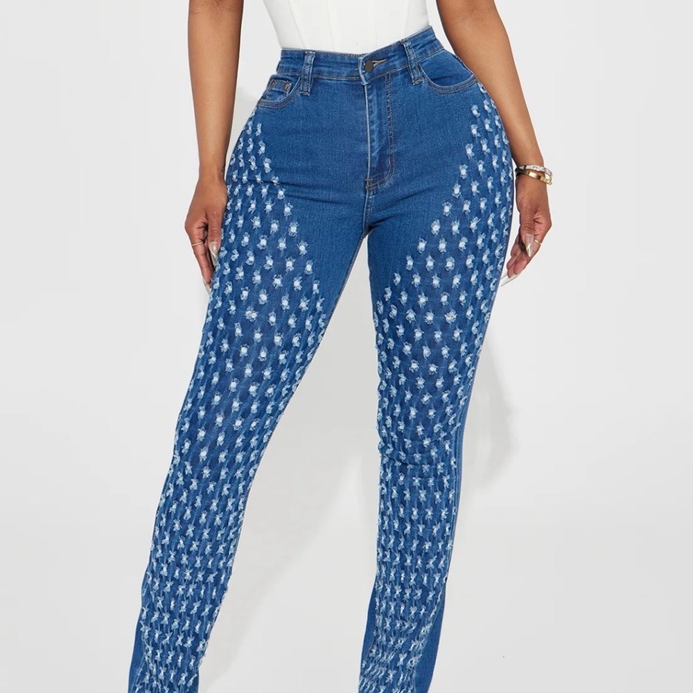 Fashion Nova High Rise Blue Patterned Jeans